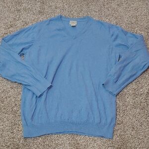VTG L.L. Bean Cotton Cashmere Sweater Men's Light Blue V-Neck Size XXL Tall